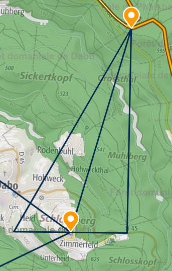 Reporter le triangle BCD sur la seconde carte : du Rocher de Dabo aux Bornes Saint-Martin, j'ai une médiane.