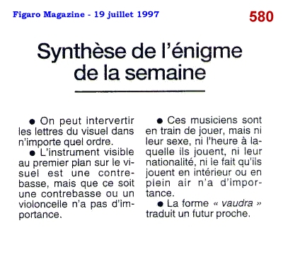 L'énigme 780 de le Chouette d'Or - Synthèse du Figaro Magazine du 19 juillet 1997.