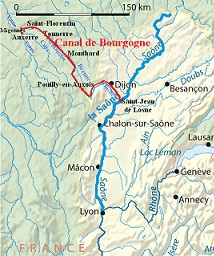 L'énigme de la chouette d'or : le leurre des lignes de partage des eaux.
Carte du Canal de Bourgogne entre Saint-Jean-de-Losne et Auxerre