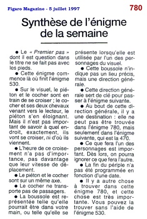 L'énigme 780 de le Chouette d'Or - Synthèse du Figaro Magazine du 5 juillet 1997.