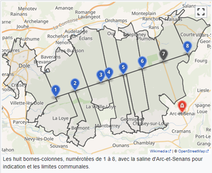 Localisation des bornes-colonnes de la forêt de Chaux